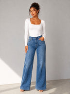 Camille Jane Sculpt Mid-Rise Jeans in vintage blue wash — full length front view