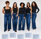 BBL Curve Jeans on five models, with waist, hip and size details
