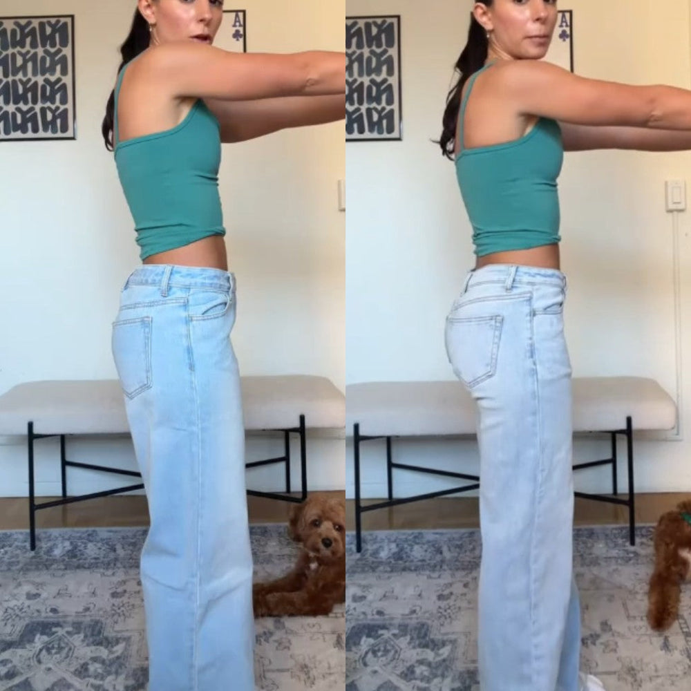Side-by-side before and BBL Curve denim fit