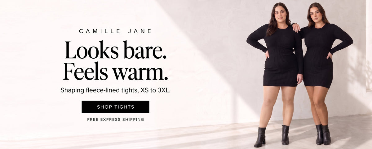 Looks bare. Feels warm. Shaping fleece-lined tights, XS to 3XL. Shop tights.