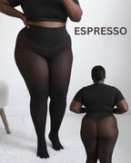 Espresso shade on a plus-size woman, front and back