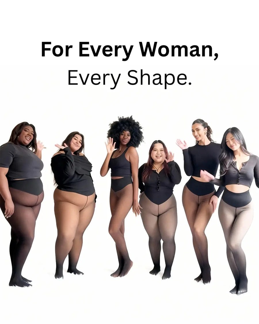 Women of every shape and size wearing the shaping fleece-lined tights