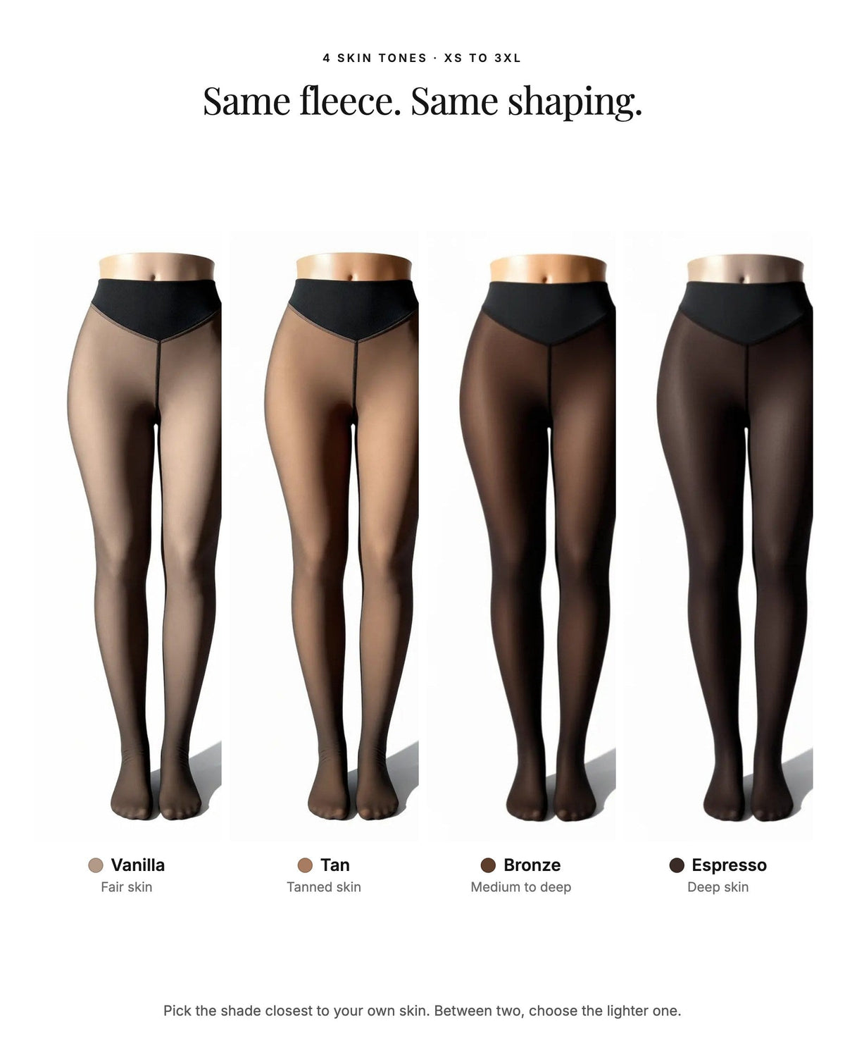 The four shades side by side: Vanilla, Tan, Bronze and Espresso