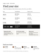 Size guide: XS/S 88–140 lb, M/L 130–185 lb, L/XL 175–220 lb, 2XL/3XL 215–300 lb, with shade guide