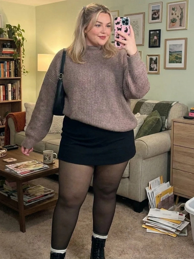 Plus Size Shaping Fleece-Lined Tights worn in real life